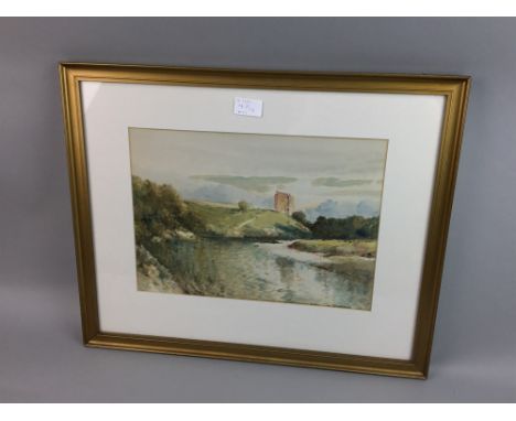 J MORRIS, RURAL LANDSCAPE WITH CASTLE watercolour on paper, signed 25cm x 36cm Mounted, framed and under glass together with 