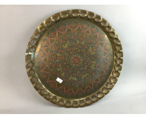 BURMESE ENAMEL BRASS TABLE TOP AND ANOTHER