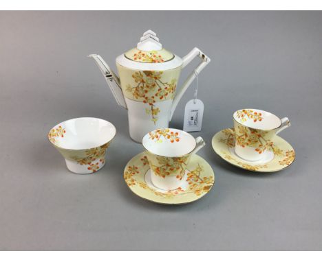 ROYAL ALBERT 'BLACKTHORN' TEA SERVICE, comprising tea pot, six cups and six saucers, along with a part Spode tea service comp