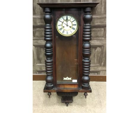VIENNA REGULATOR WALL CLOCK, two train eight day movement, the round enamel dial with Roman numerals, contained in an archite