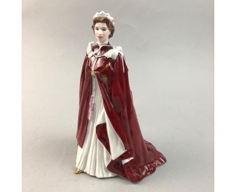 ROYAL WORCESTER FIGURE OF H.M QUEEN, 23cm high, along with another figure of The Queen