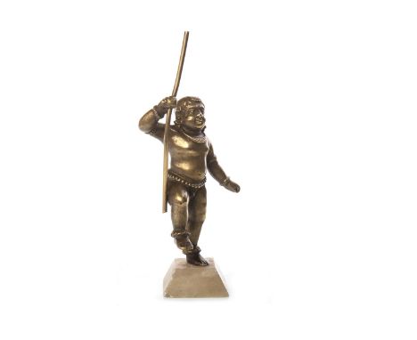 INDIAN BRONZE FIGURE, modelled as a standing male holding a staff, 17.5cm high