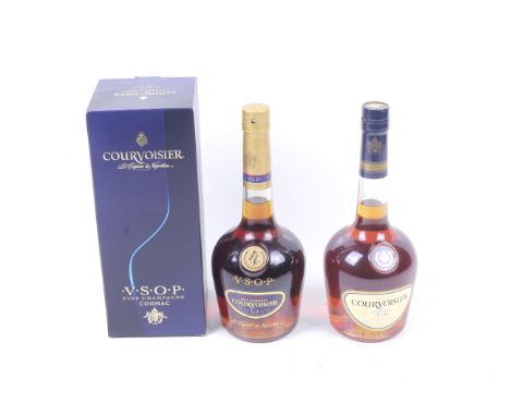 Two bottles of Curvoisier cognac. Both 70cl, 40% vol, one boxed. 
