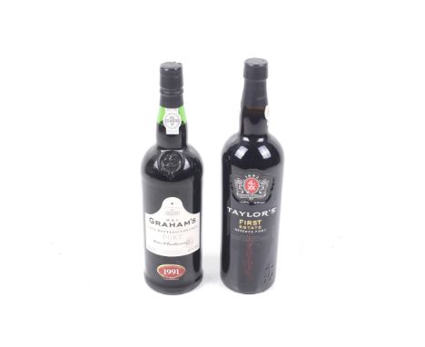 Two bottles of Port. Comprising one Taylors first estate reserve port, 75cl, 20% vol and one bottle of Grahams 1991 late bott