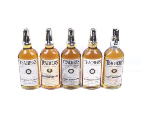 Five bottles of Teachers highland cream scotch whisky. 75cl, 40% vol. 