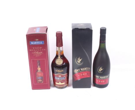 Two bottles of Cognac. Featuring one bottle of Martell Medallion 70cl, 40% vol and one bottle of Remy Martin fine champagne c