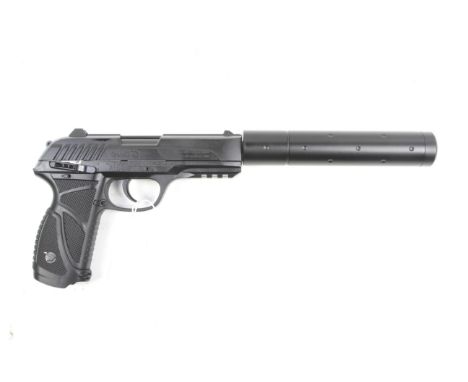 A Gamo PT 85 blowback co2 powered air pistol. .177 calibre, serial number 13F22517, complete with light and adapters, in the 