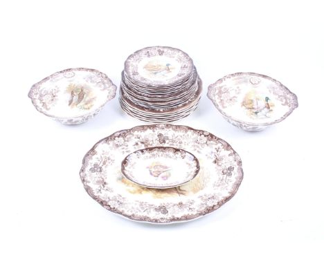 A Royal Worcester Palissey dinner service. A six piece service comprising dinner and side plates, meat plate and two tureens,