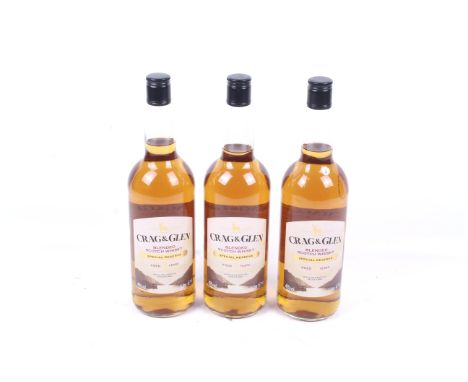 Three bottles of Craig & Glen 3 years blended scotch whisky. 1l, 40% vol.