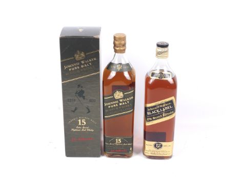 Two bottles of Johnnie Walker whiskey. Comprising a bottle of 'Black Label' old scotch whiskey 1ltr, 43% vol and a bottle of 