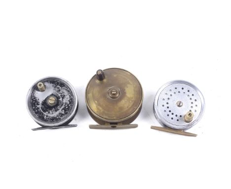 Three vintage fishing fly reels. Comprising a Farlows of London 3" trout reel, no. A7170, a A.C. Jeffery of Dorchester 3" tro