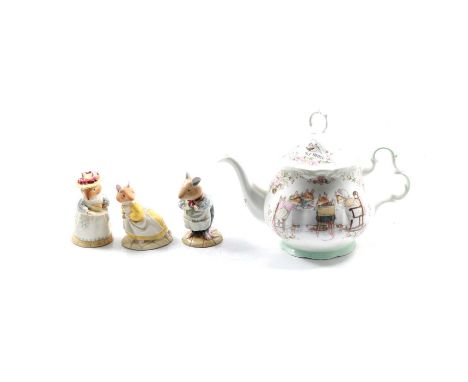 Fifteen Royal Doulton Brambly Hedge figurines, to include Basil, Mrs Apple, Lady Woodmouse, Old Vole and others; Tea Service 