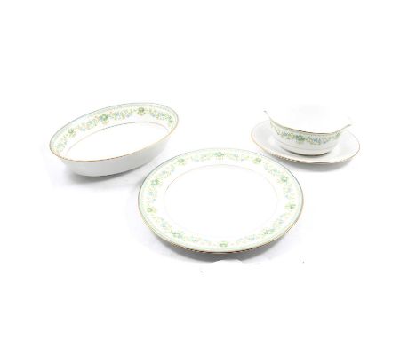 Noritake china table service, Spring Meadow pattern, including one tureen, gray boat, one oval serving dish, two oval serving