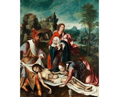 Meister der von Grooteschen Anbetung, tätig um 1510 Antwerpen, zug.GRABLEGUNG CHRISTI Öl auf Holz. 67 x 55,3 cm. In ebonisier