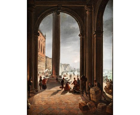 Frans Vervloet,1795 Mechelen – 1872 VenedigANSICHT VON VENEDIG Öl auf Holz. 30 x 25 cm. Rechts unten signiert und datiert „F.