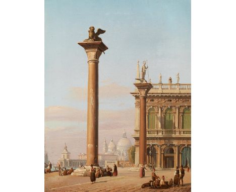 Frans Vervloet, 1795 Mechelen – 1872 VenedigBLICK AUF DIE BEIDEN SÄULEN AM EINGANG DER PIAZZA SAN MARCO, VENEDIG Öl auf Leinw