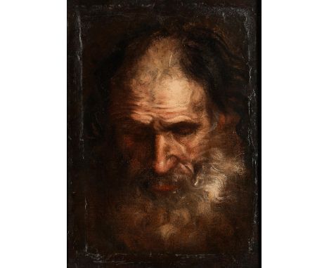 Orazio Borgianni, 1574 Rom – 1616 ebenda, zug.STUDIE EINES MÄNNERKOPFES Öl auf Papier, auf Holzplatte. 42 x 31 cm.In Nahsicht