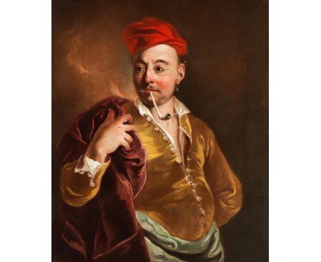 Johann Kupetzky, 1666/67 Prag – 1740 Nürnberg, zug.PORTRAIT EINES SICH ANKLEIDENDEN MANNES MIT PFEIFE Öl auf Leinwand. Doubli