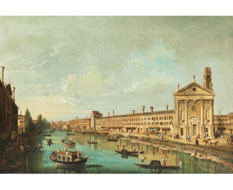 Giovanni Battista Cimaroli, um 1687 Saló – um 1753 Venedig, zug.ANSICHT VON DOLO AM BRENTA Öl auf Leinwand. 39,4 x 56,2 cm.Di