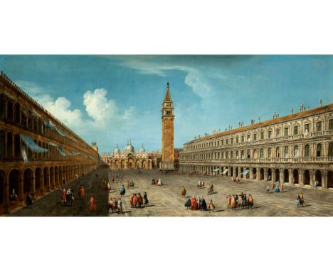 Francesco Albotto, 1721/22 Venedig – 1757 ebendaPIAZZA SAN MARCO MIT BLICK AUF DIE BASILIKA Öl auf Leinwand. 87 x 135 cm. In 