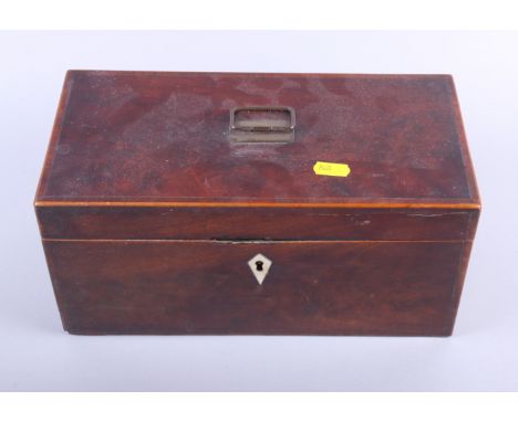 A Georgian mahogany and kingwood banded two-division tea caddy with central blending bowl recess, 12" wide