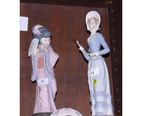 Two Lladro figures, Japanese woman with a fan and woman with a parasol