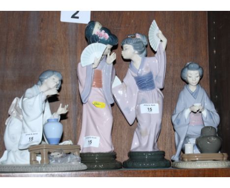 Four Lladro porcelain figures of Chinese women (one a/f)