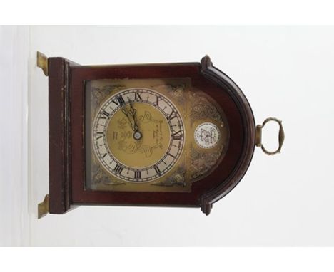 GARRARD & CO of REGENT STREET A 1980's mahogany finished Georgian style TIMEPIECE having arched case with handle, brass and s