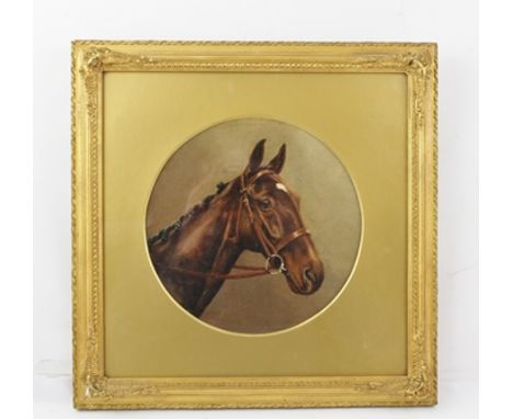 LATE 19TH/EARLY 20TH CENTURY An equine period portrait, unsigned, 22cm diameter gilt mounted in the round, glazed in period m
