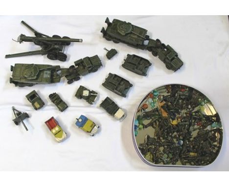DINKY SUPERTOYS MILITARY VEHICLES including; two 651 Centurion tanks with Thorneycroft transporter, various other scout cars 
