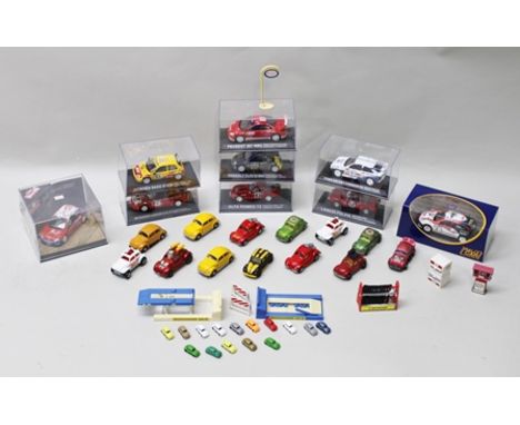 COLLECTION OF NINE DIE-CAST MODELS OF VARIOUS RALLY CARS the majority in acrylic ovb's, titled stands including Citroen Rally