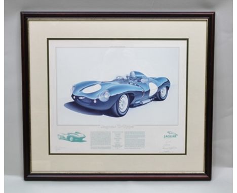 AFTER JOHN FRANCIS 'Jaguar D-type', limited edition colour print, signed by the artist, Stirling Moss and the Chief test driv