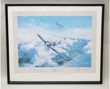 AFTER ROBERT TAYLOR Spitfire Aircraft in Flight, first edition print signed by Group Captain Sir Douglas Bader, CBE, DSO, DFC