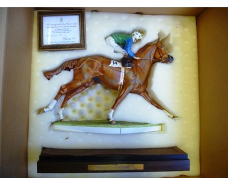 A ROYAL WORCESTER MODEL 'THE MINSTREL WITH LESTER PIGGOTT' limited edition 21/150 with certificate in box. (for restoration) 