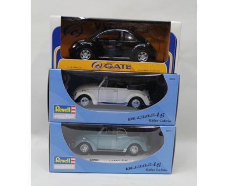 TWO REVELL METAL DIE-CAST MODELS OF VW 1302 LS KAFER CARBRIO one in white livery and the other in pale blue livery together w