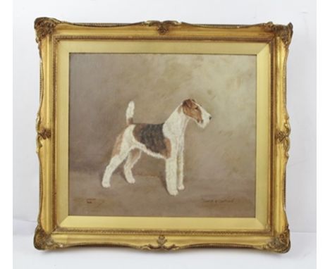 L** W** LUCAS A 20th century portrait study of a Wire Fox Terrier, entitled "Sunkist of Courtwood", signed and dated 1929, 29