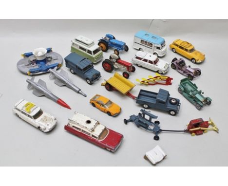A BOX OF ASSORTED CORGI TOYS DIE-CAST MODELS including; Massey Ferguson Tractor and trailer, Fordson Major Tractor and plough