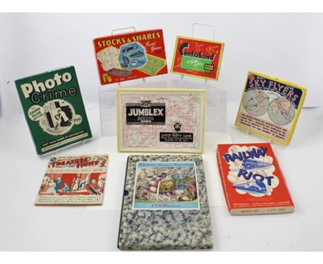 A SELECTION OF ORIGINAL BOXED FAMILY PARTY GAMES, to include "Photo Crime" by Pepys, "Sky Fliers" by P.G.P. and "Railway Riot