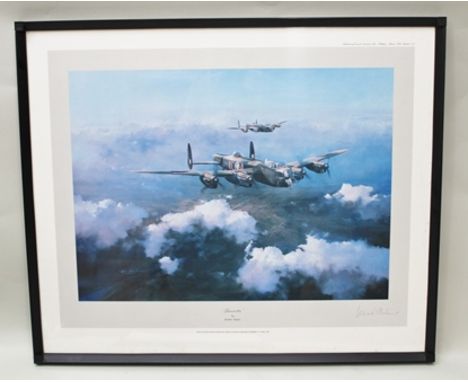 AFTER ROBERT TAYLOR Lancaster Aircraft in Flight, first edition print signed by Group Captain Leonard Cheshire VC, DSO, DFC i