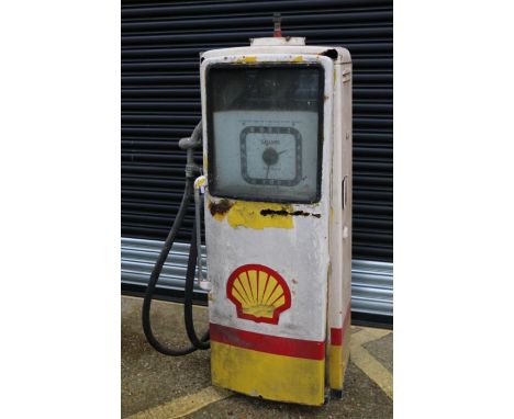 Avery Hardoll petrol pump, in Shell livery, with rubber hose and nozzle, approx. 157cm tall including light fitting