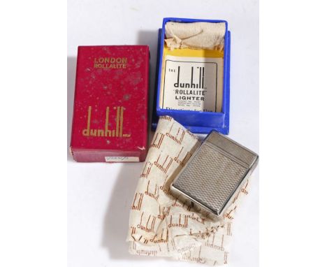 Dunhill lighter, with engine turned body, housed in a Rollalite box