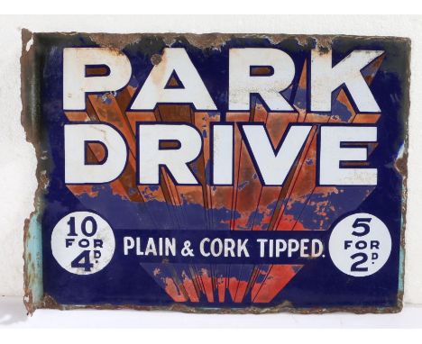 Park Drive Cigarettes and Gallaher's Condor Twist double sided enamel advertising sign, with hanging flange, 41cm wide, 30.5c