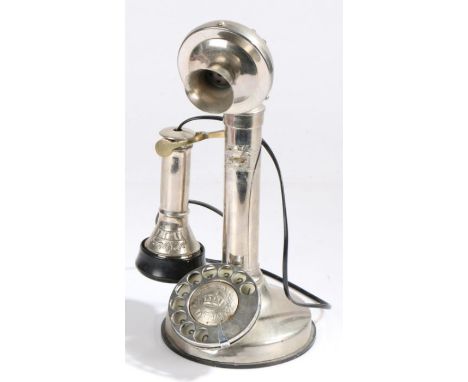 Early 20th century style candlestick telephone, with rotary dial, 30cm tall