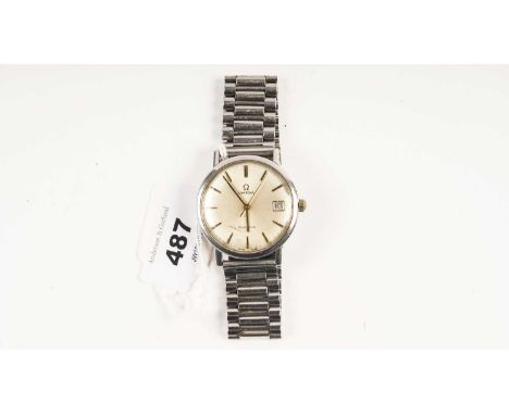 Omega, Geneve: a steel case manual wind wristwatch, the dial with date aperture, on replacement non-Omega steel link bracelet