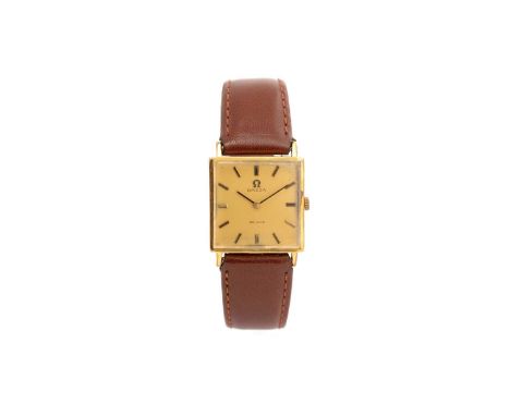 Omega De Ville: a gilt steel cased manual-wind wristwatch, the gilt square baton dial fitted seventeen-jewel manual-wind move
