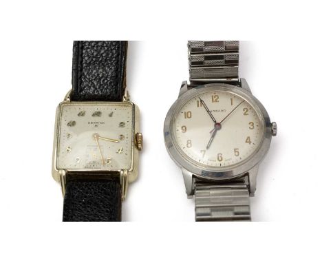A steel cased manual wind wristwatch by Garrard, with arabic dial fitted 17 jewel movement, on flexible strap; together with 