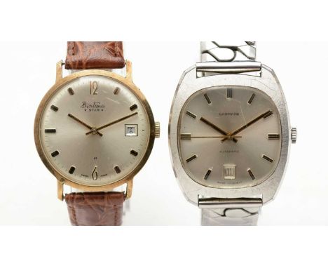A gold cased wristwatch by Bentina Star, with date aperture and manual wind movement; and a silver cased wristwatch by Garrar