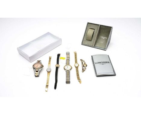 A selection of wrist watches, including: an Elco 9ct yellow gold cased cocktail watch, on rolled gold bracelet strap; a Longi