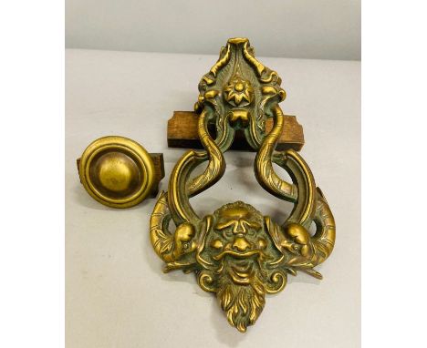 Cast Brass Regency Door Knocker &amp; striker cast with Dolphins early 19th C.