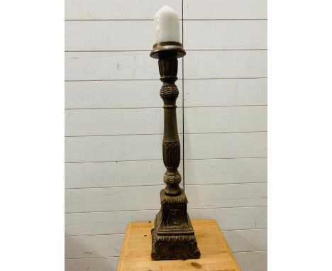 A wooden carved centre candle stick with electric candle (H90cm)